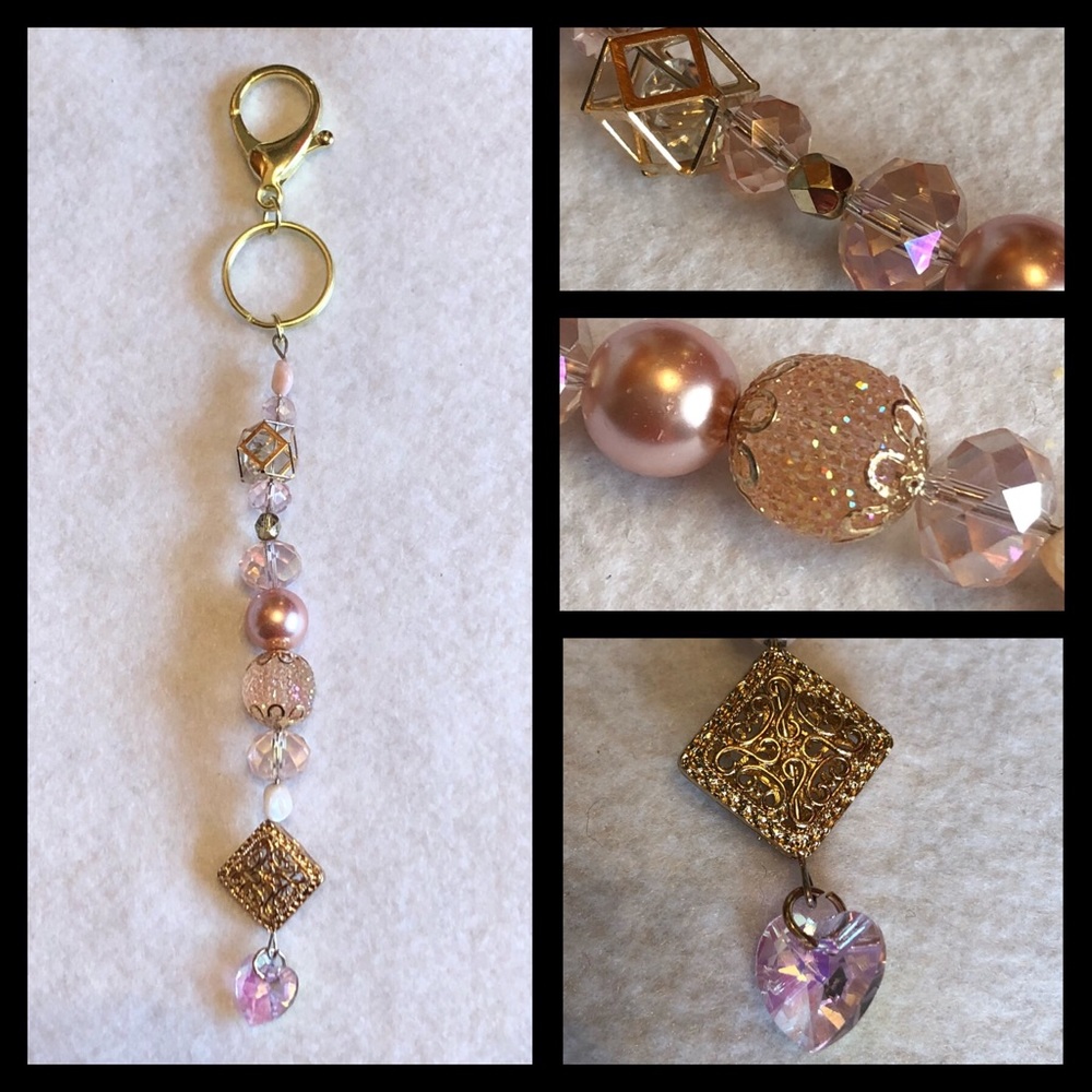 Handmade purse charms/ key chains. Pink Crystal L